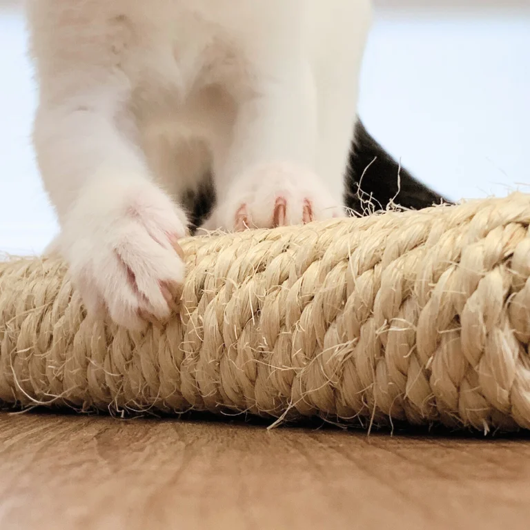 Close up of cat using scratching board